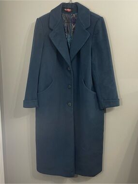 Vtg Alorna by Forstmann Women Blue Paisley lined Wool Blend Full Length Coat L~